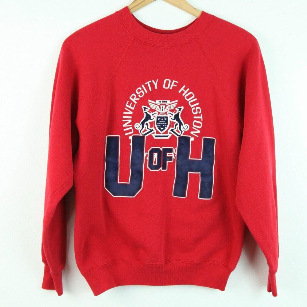 Vintage 60s 70s‎ Artex University of Houston Flocked Sweatshirt Red S College